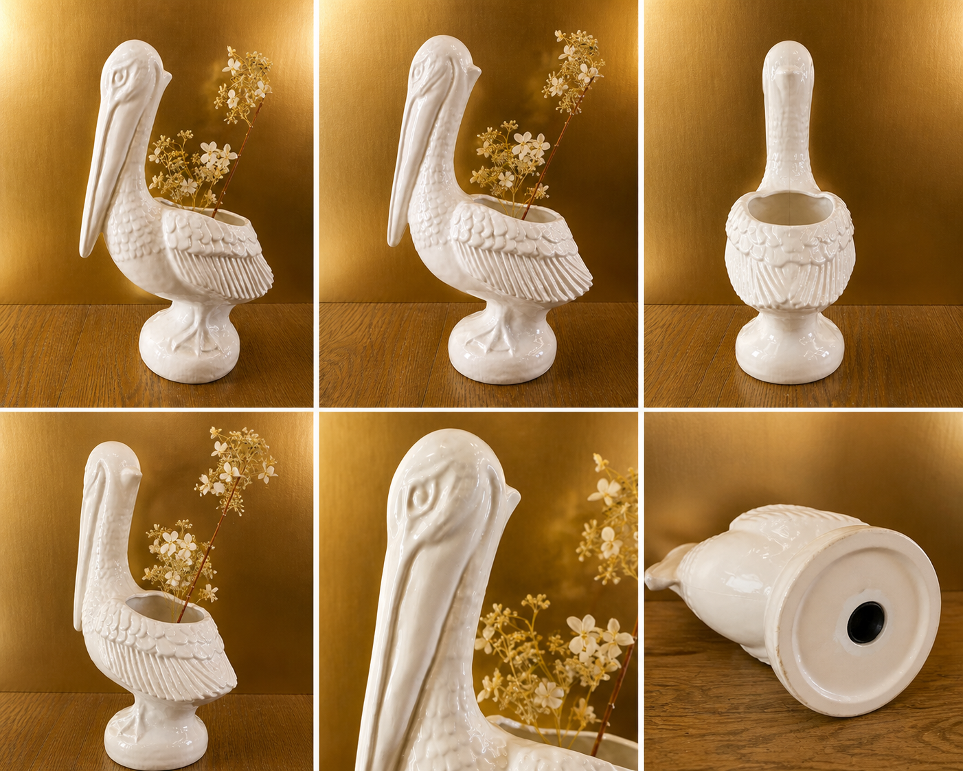 Glossy White Ceramic Pelican Planter