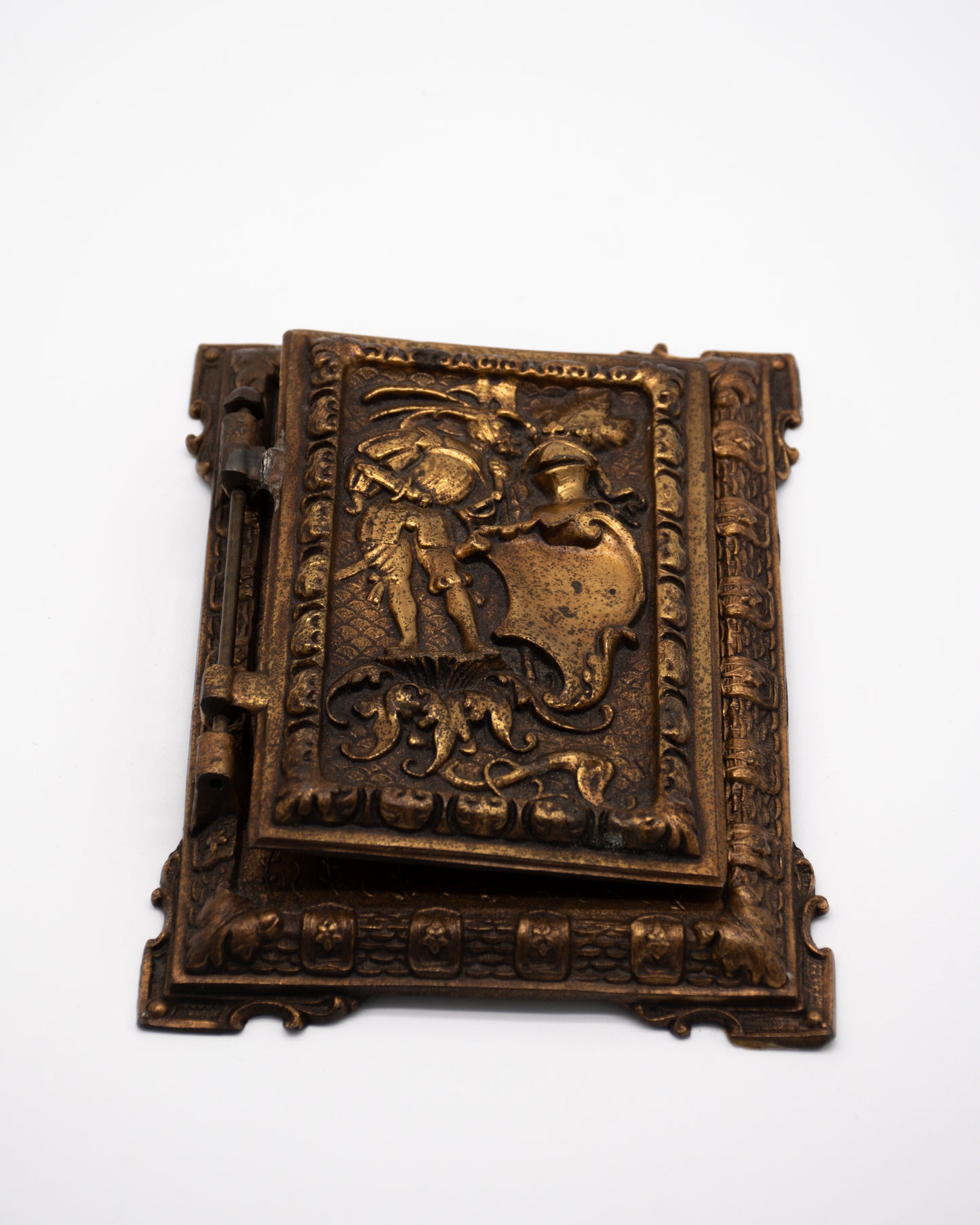 Vintage Solid Brass Photo Album Holder - Knight and Shield