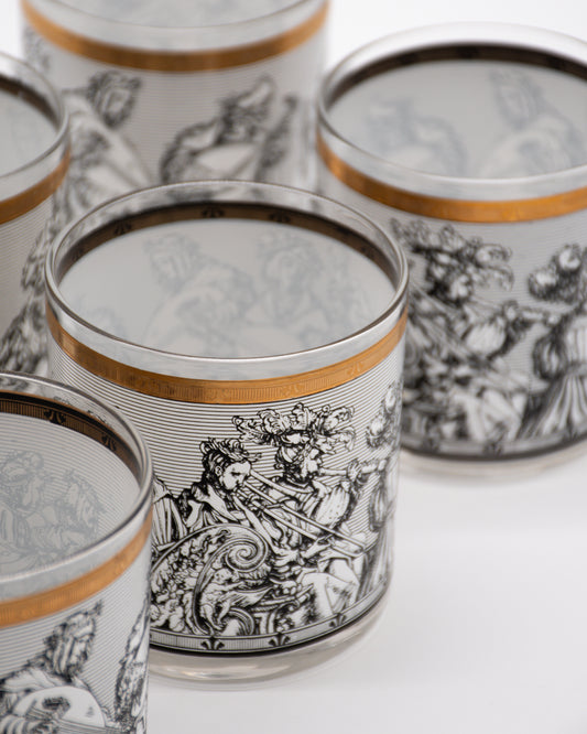 Vintage Glasses Medieval Themes and Gold - Set of 6