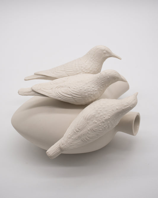 Ceramic Heart Wall Mounted Vase - Birds