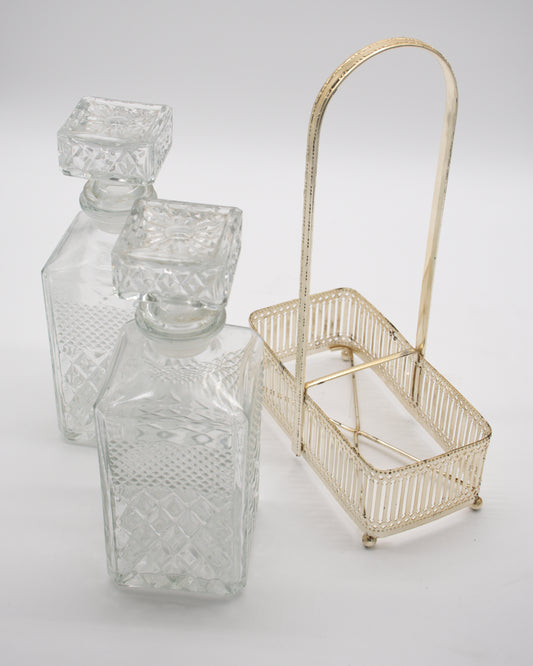 Glass Decanters Set and Silver Carrier