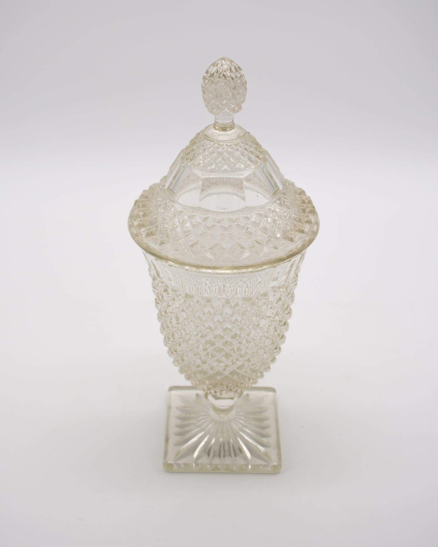 Vintage Diamond Point Glass Candy Jar