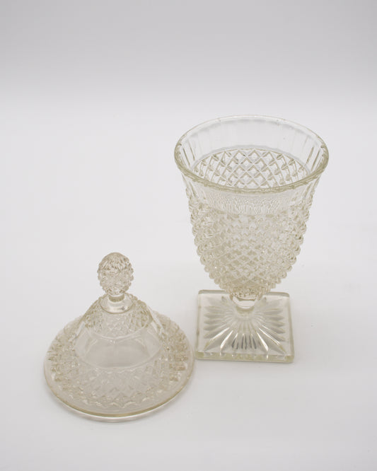 Vintage Diamond Point Glass Candy Jar