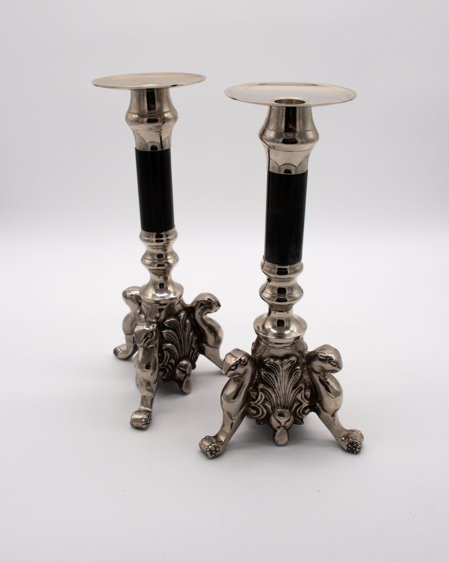Silver and Black Antique Candlesticks Pair