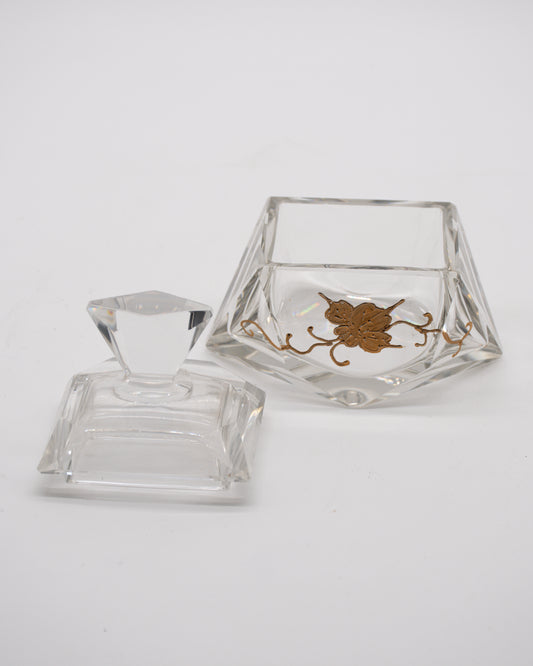 Short Crystal Glass Perfume Bottle with Gold Overlay