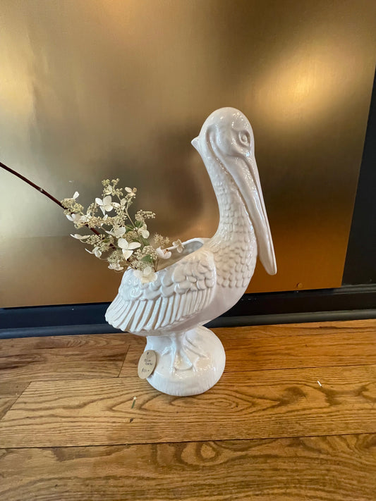 Glossy White Ceramic Pelican Planter