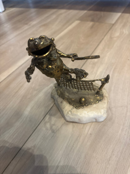 Frog Tennis Player Sculpture