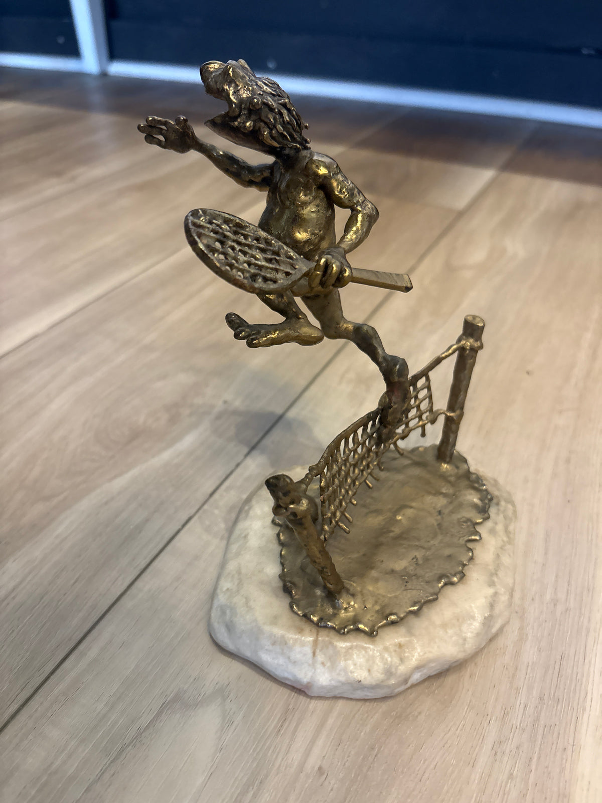 Frog Tennis Player Sculpture
