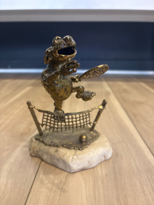 Frog Tennis Player Sculpture
