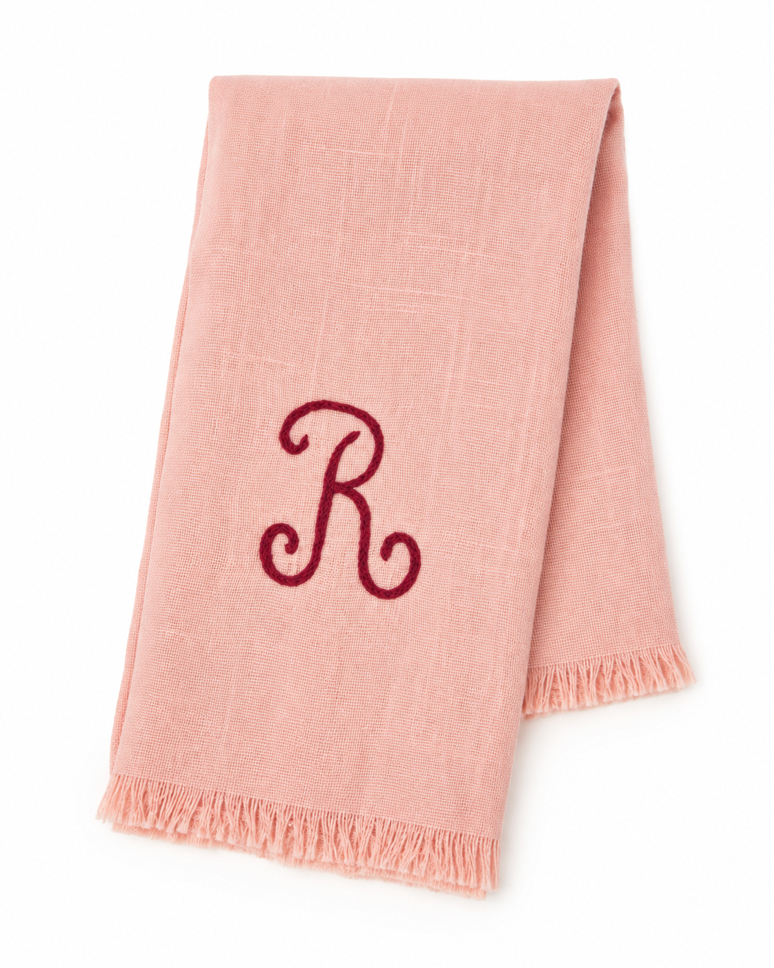 Blush Pink Monogrammed Linen Towel "R"