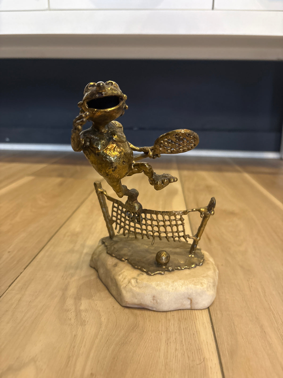 Frog Tennis Player Sculpture