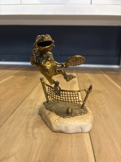Frog Tennis Player Sculpture
