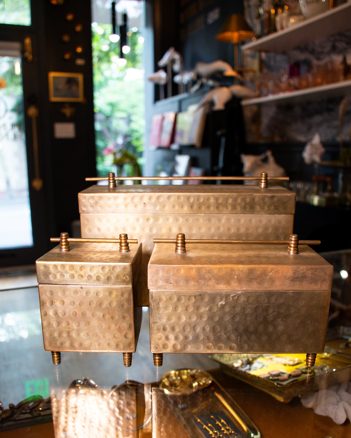 Hammered Brass Boxes Set of Three