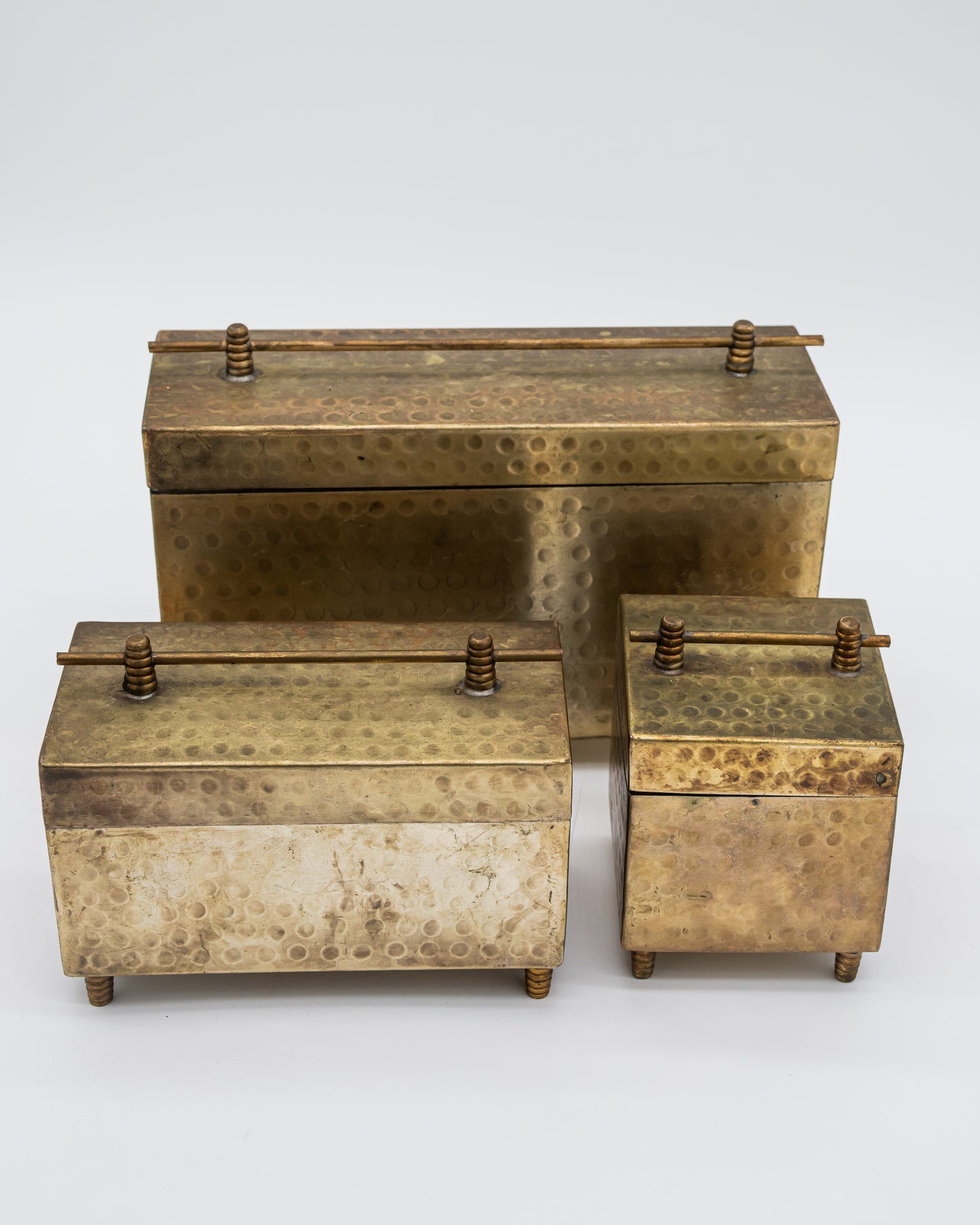 Hammered Brass Boxes Set of Three