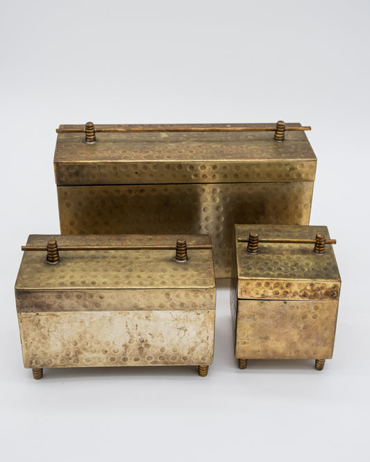 Hammered Brass Boxes Set of Three