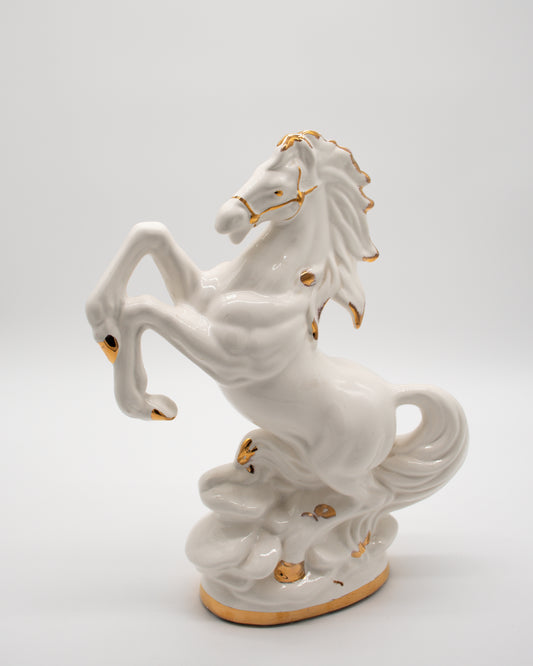 Ceramic White and Gold Horse