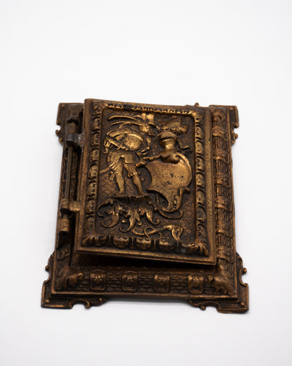 Vintage Solid Brass Photo Album Holder - Knight and Shield