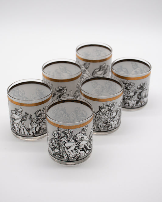 Vintage Glasses Medieval Themes and Gold - Set of 6