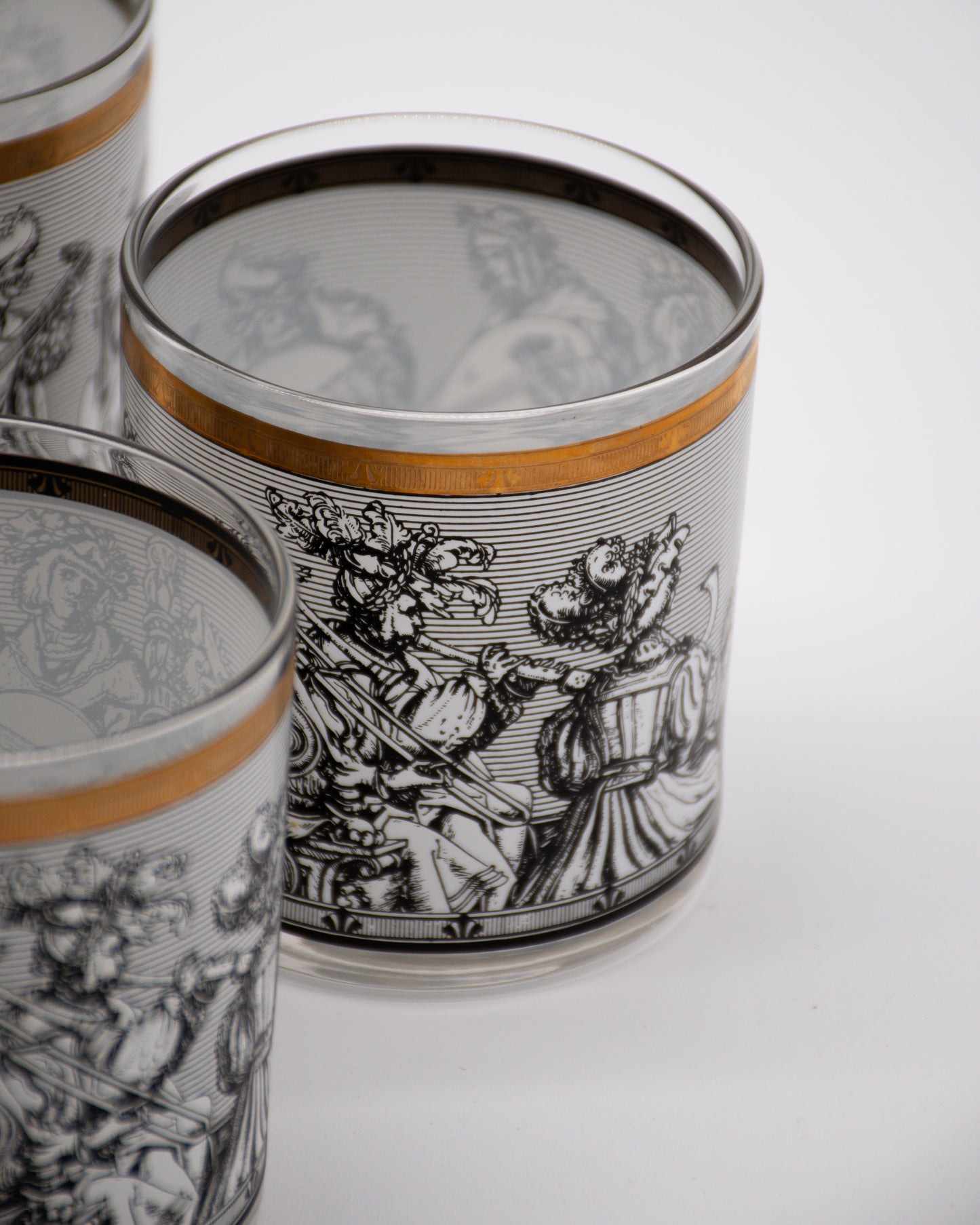 Vintage Glasses Medieval Themes and Gold - Set of 6