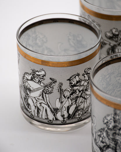 Vintage Glasses Medieval Themes and Gold - Set of 6