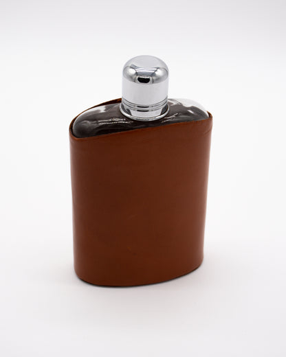 Silver and Glass Brown Leather Flask
