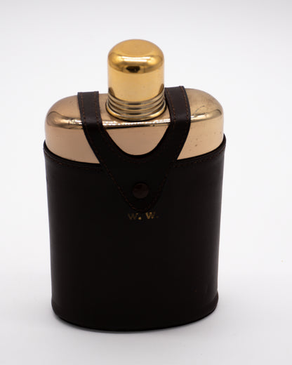 Gold and Brown Leather Flask