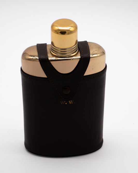Gold and Brown Leather Flask