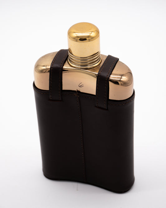 Gold and Brown Leather Flask