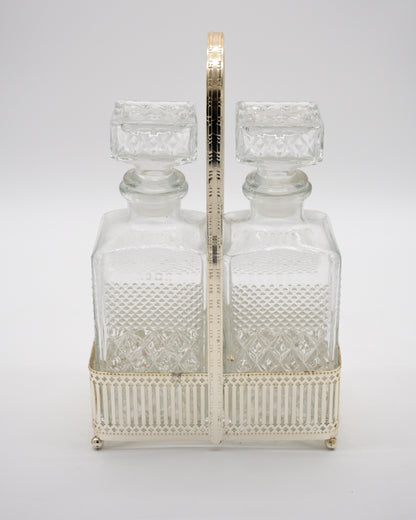 Glass Decanters Set and Silver Carrier