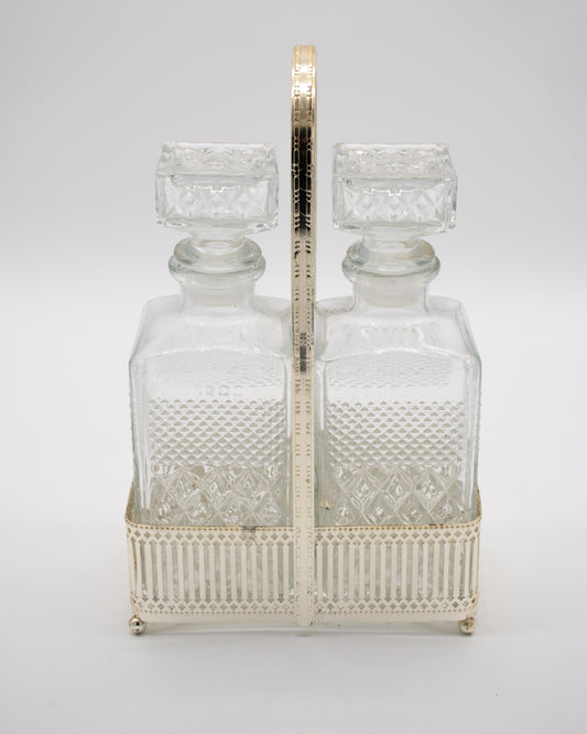 Glass Decanters Set and Silver Carrier
