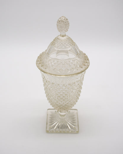 Vintage Diamond Point Glass Candy Jar