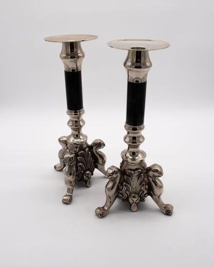 Silver and Black Antique Candlesticks Pair