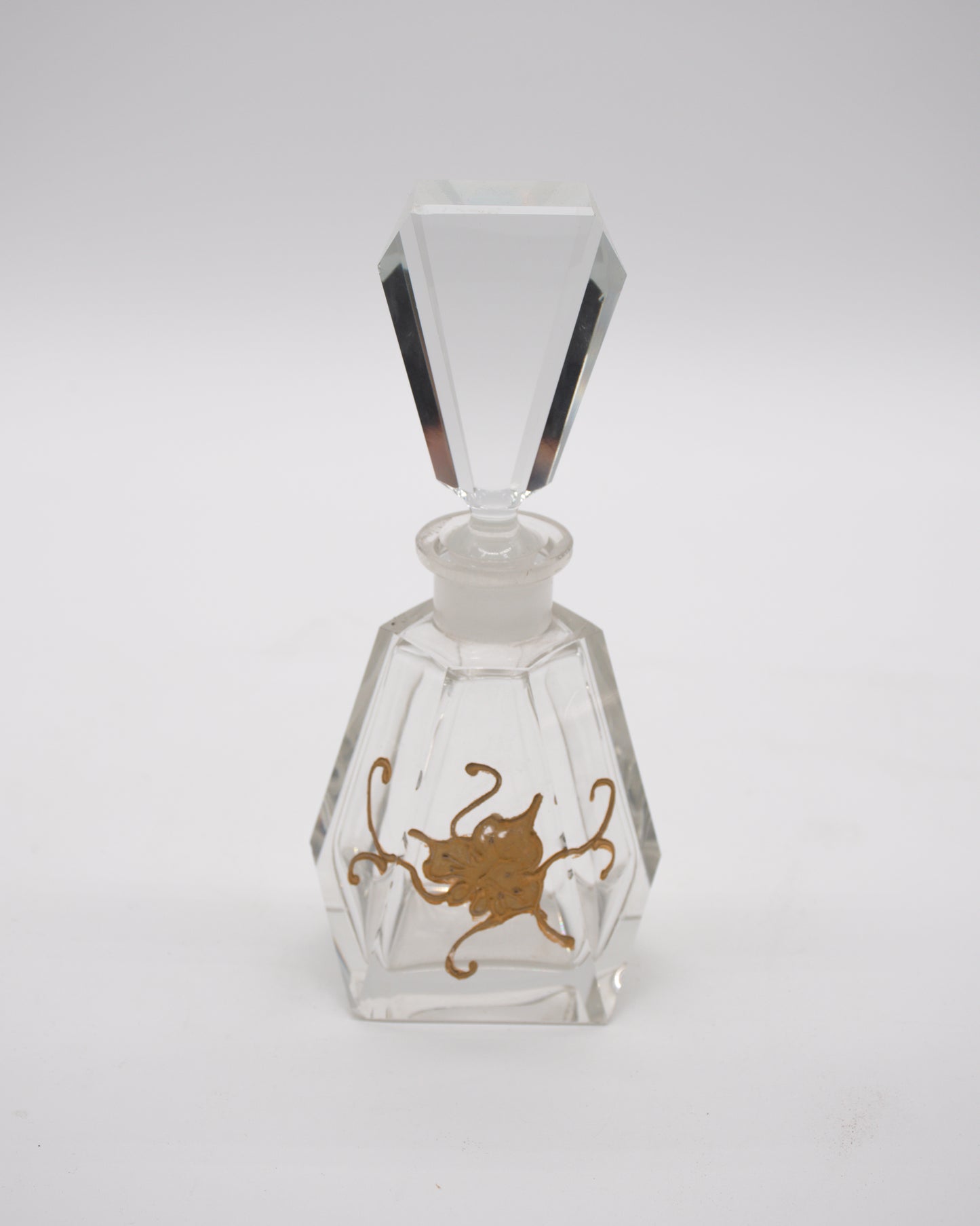 Crystal Glass Perfume Bottle with Gold Overlay
