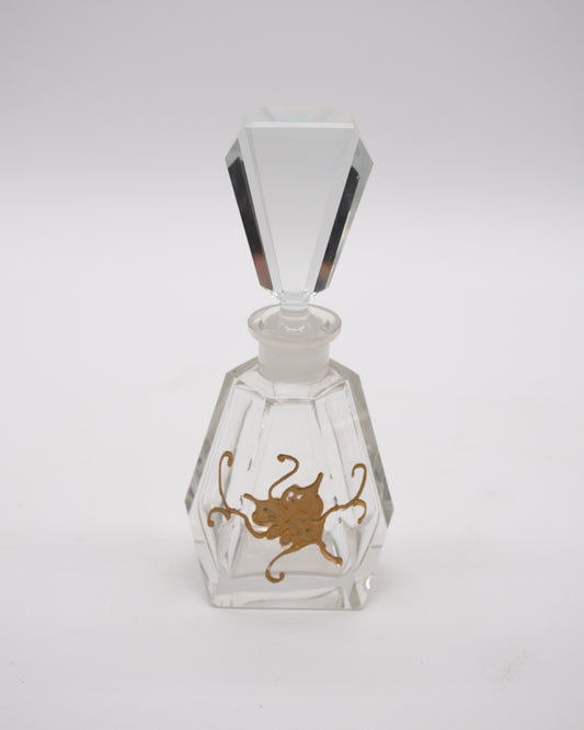 Crystal Glass Perfume Bottle with Gold Overlay