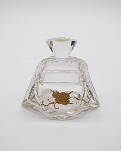 Short Crystal Glass Perfume Bottle with Gold Overlay
