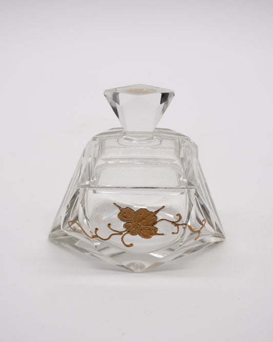 Short Crystal Glass Perfume Bottle with Gold Overlay