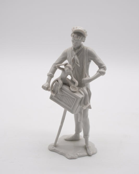 Bavarian Porcelain Organ Player with Monkey Figurine