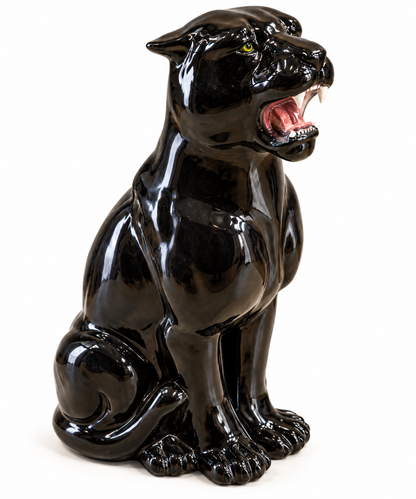 Vintage Black Ceramic Panther Statue