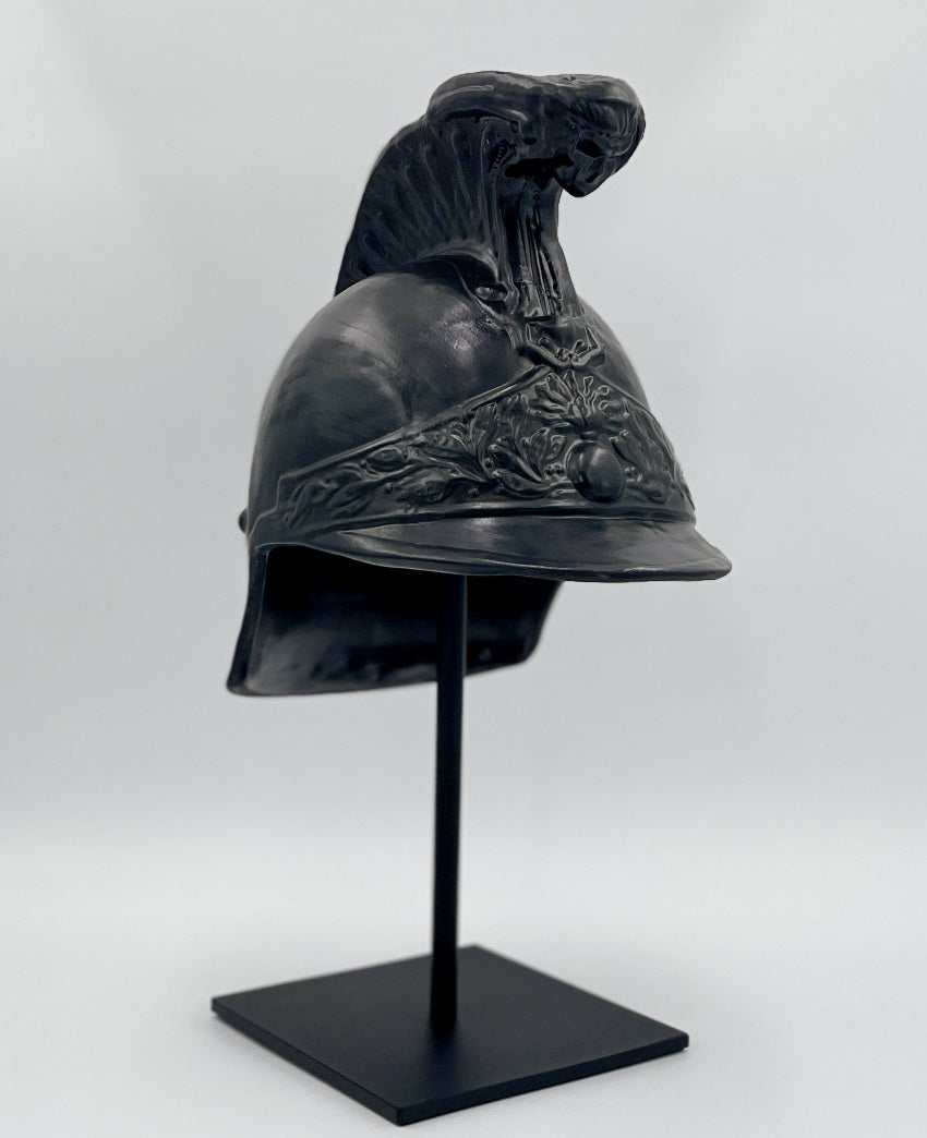 San Miguel De Allende Black Helmet on Pedestal