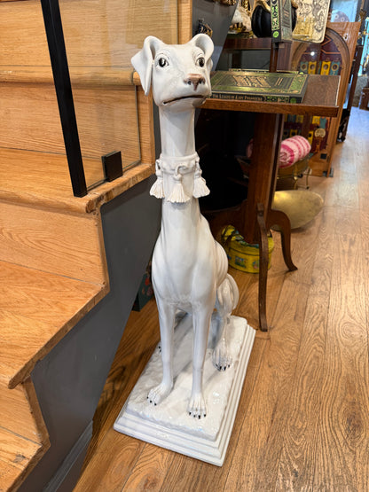 Glazed Ceramic Greyhound with Tasseled Collar