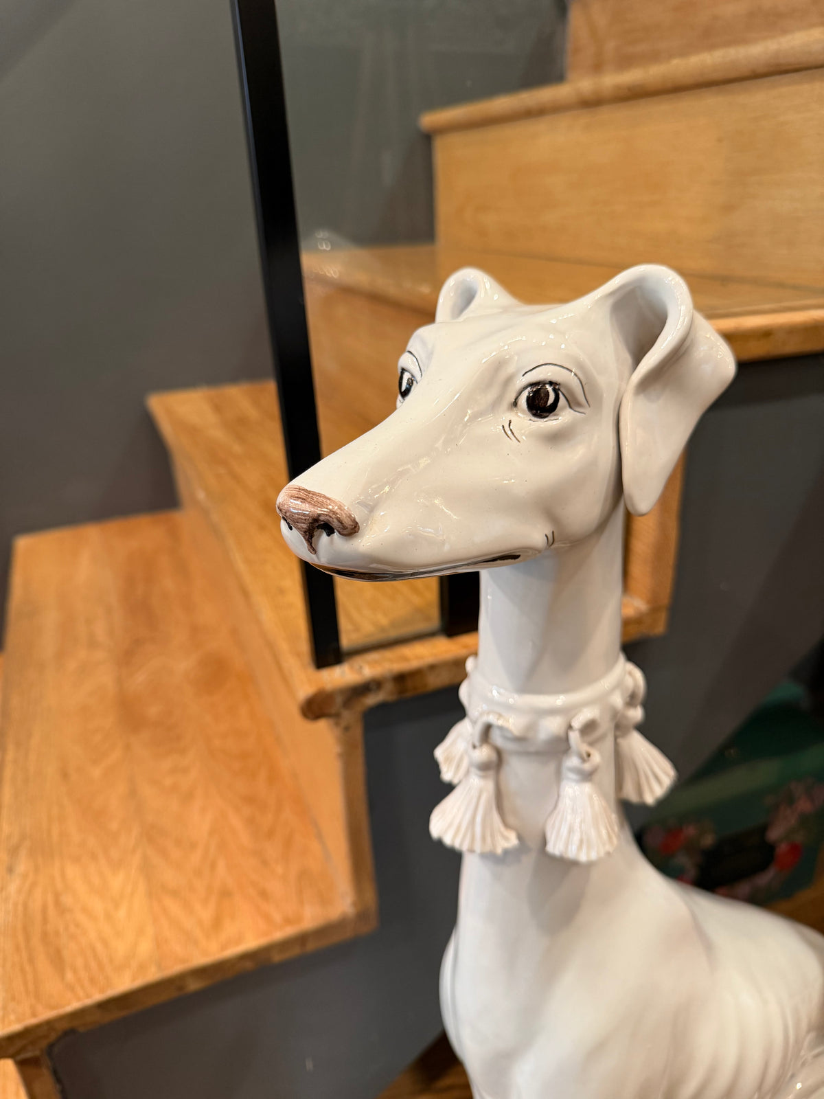 Glazed Ceramic Greyhound with Tasseled Collar