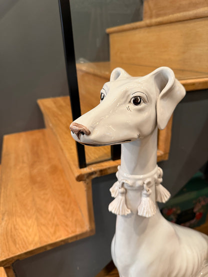 Glazed Ceramic Greyhound with Tasseled Collar