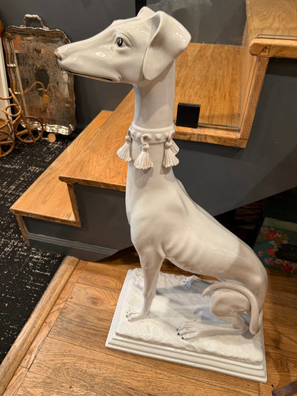 Glazed Ceramic Greyhound with Tasseled Collar