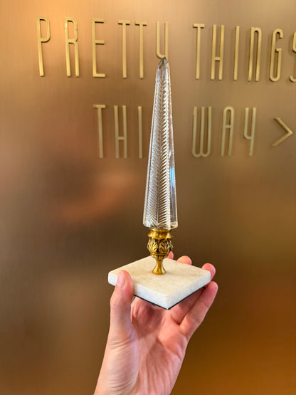 Cut Crystal Spire on Brass & Marble Base