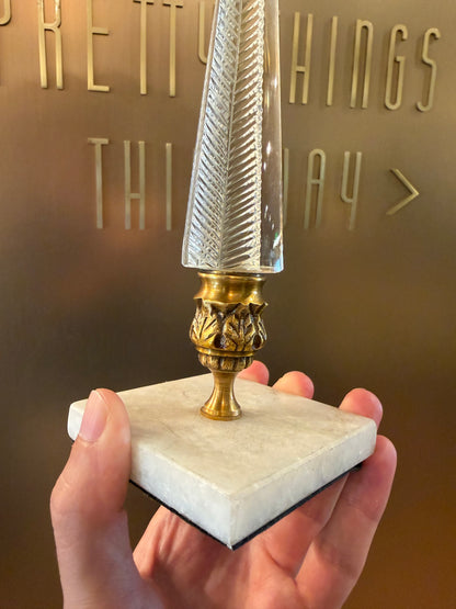 Cut Crystal Spire on Brass & Marble Base