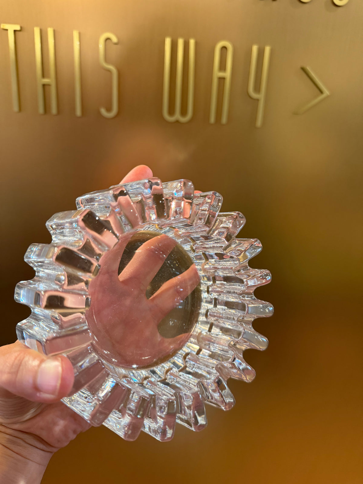 Mid-Century Scandinavian Style Heavy Clear Glass Sunburst Ashtray / Candle Holder