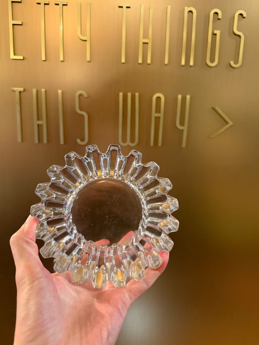Mid-Century Scandinavian Style Heavy Clear Glass Sunburst Ashtray / Candle Holder