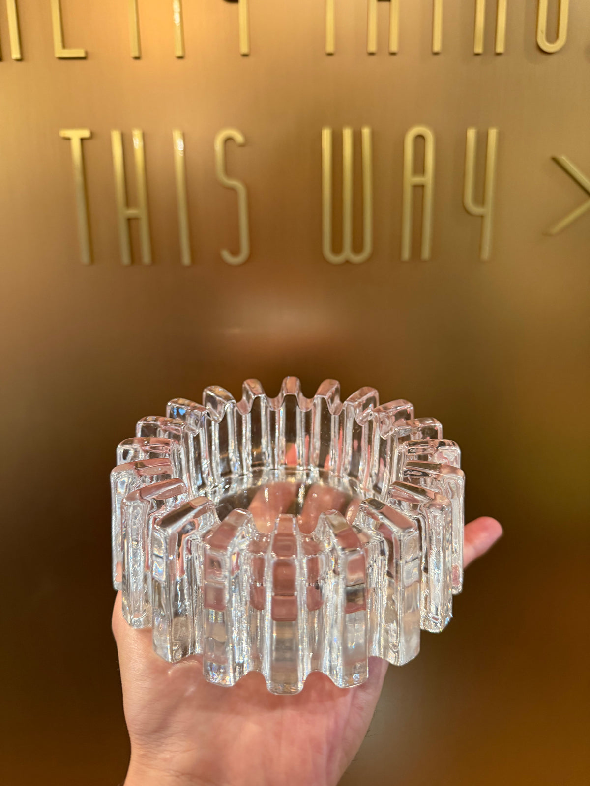 Mid-Century Scandinavian Style Heavy Clear Glass Sunburst Ashtray / Candle Holder