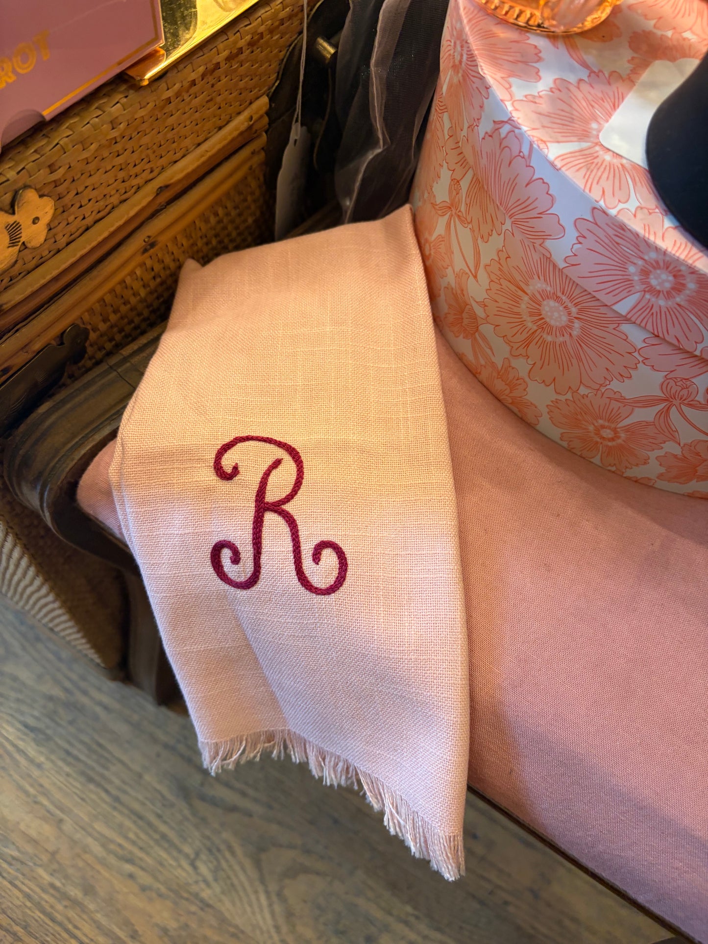 Blush Pink Monogrammed Linen Towel "R"