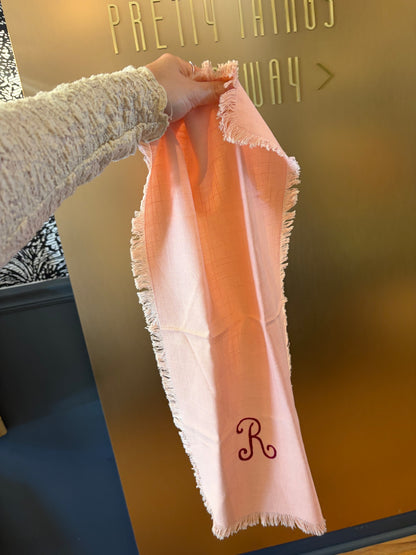 Blush Pink Monogrammed Linen Towel "R"